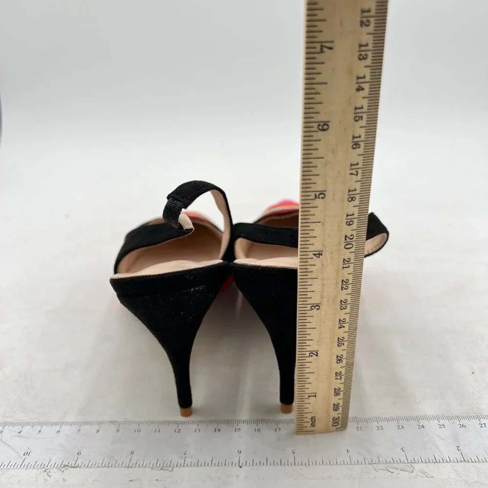 FOWT Dark Rainbow Pointed Toe Slingback Rainbow Color Stripes Elastic Band Pumps - Picture 5 of 8